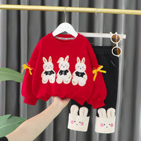 Load image into Gallery viewer, 2 Pieces Set Baby Kid Girls Cartoon Bow Hoodies Swearshirts And Color-blocking Pants Wholesale 220916446
