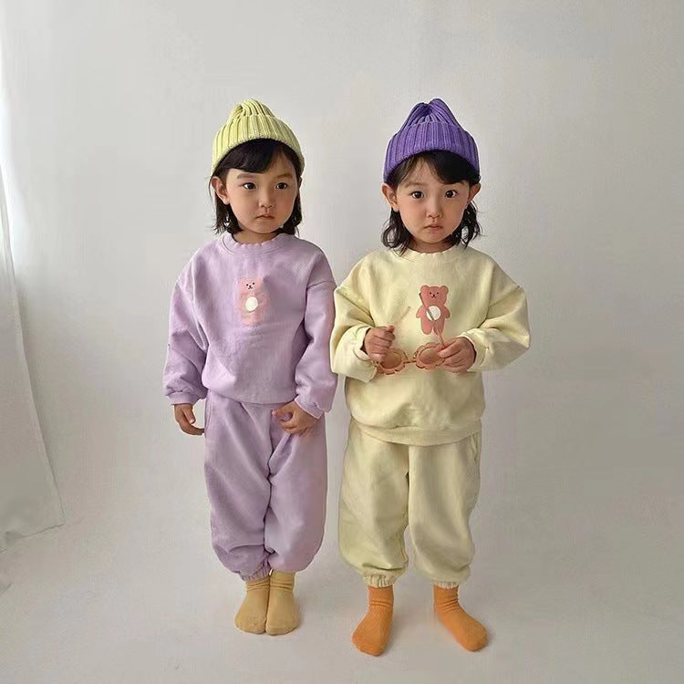 2 Pieces Set Baby Kid Unisex Solid Color Cartoon Hoodies Swearshirts And Pants Wholesale 220916460