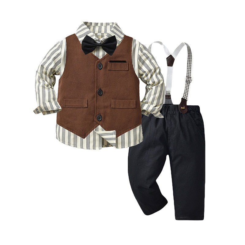 3 Pieces Set Baby Kid Boys Birthday Party Striped Shirts Solid Color Vests Waistcoats And Jumpsuits Wholesale 220916468