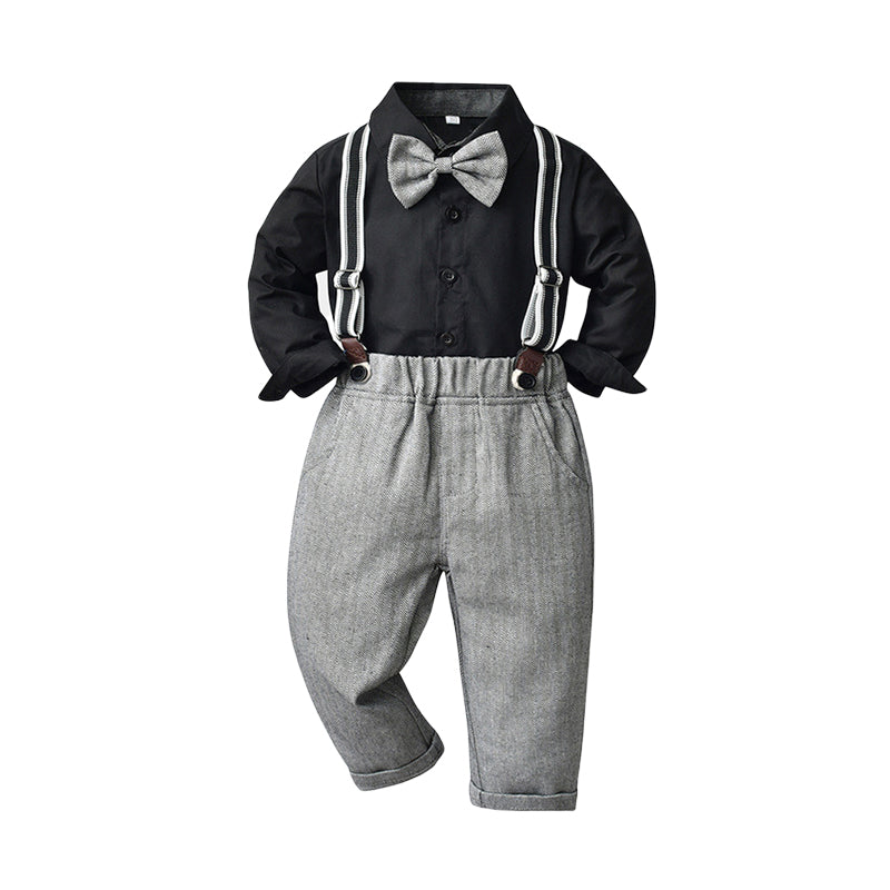 2 Pieces Set Baby Kid Big Kid Boys Birthday Party Solid Color Bow Shirts And Jumpsuits Wholesale 220916486