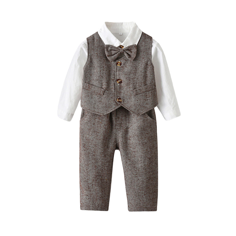 3 Pieces Set Baby Kid Big Kid Boys Birthday Party Solid Color Shirts Vests Waistcoats And Jumpsuits Wholesale 22091649