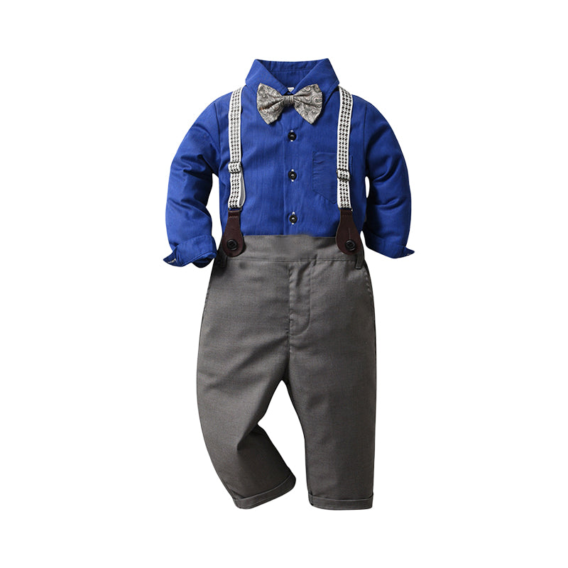 2 Pieces Set Baby Kid Big Kid Boys Birthday Party Solid Color Bow Shirts And Jumpsuits Wholesale 22091652