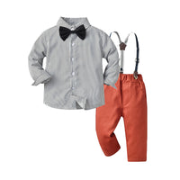 Load image into Gallery viewer, 2 Pieces Set Baby Kid Big Kid Boys Birthday Party Striped Bow Shirts And Solid Color Jumpsuits Wholesale 220916520
