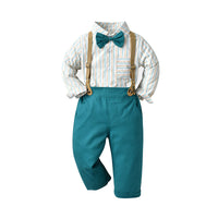 Load image into Gallery viewer, 2 Pieces Set Baby Kid Big Kid Boys Birthday Party Striped Bow Shirts And Solid Color Jumpsuits Wholesale 220916520
