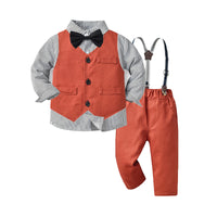 Load image into Gallery viewer, 3 Pieces Set Baby Kid Boys Dressy Solid Color Vests Waistcoats Striped Shirts And Jumpsuits Wholesale 220916522
