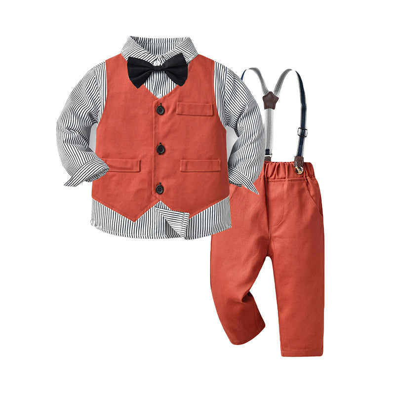 3 Pieces Set Baby Kid Boys Dressy Solid Color Vests Waistcoats Striped Shirts And Jumpsuits Wholesale 220916522
