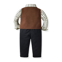 Load image into Gallery viewer, 3 Pieces Set Baby Kid Boys Dressy Solid Color Vests Waistcoats Striped Shirts And Jumpsuits Wholesale 220916522
