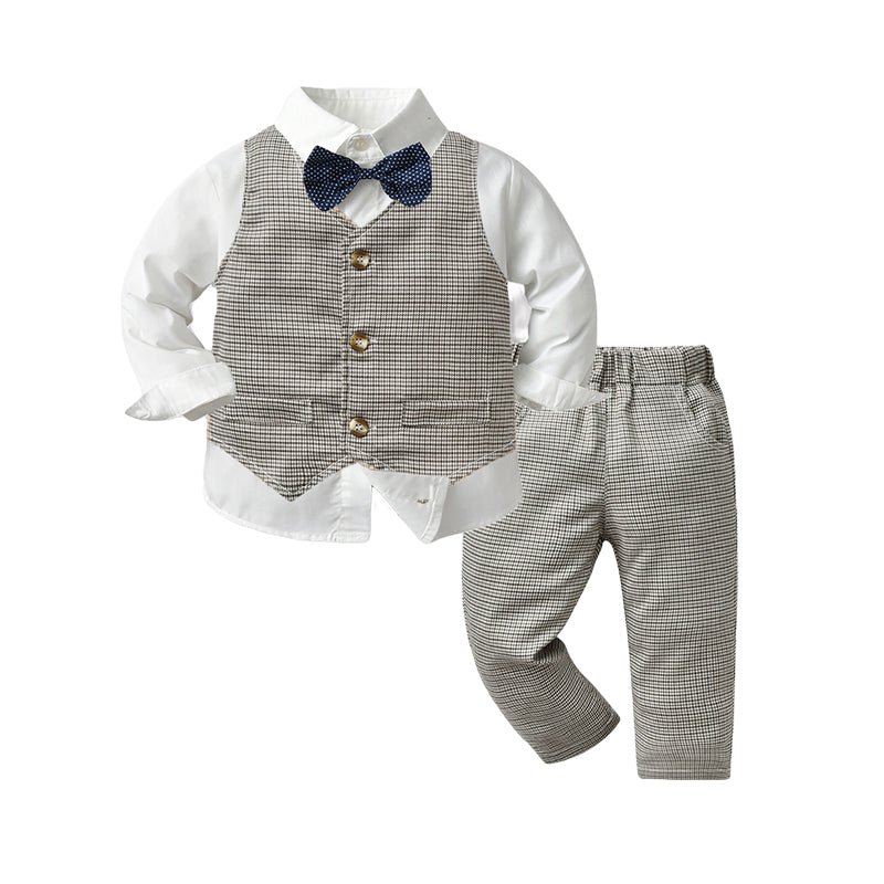 3 Pieces Set Baby Kid Boys Birthday Party Bow Shirts Checked Vests Waistcoats And Pants Wholesale 220916530