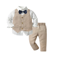 Load image into Gallery viewer, 3 Pieces Set Baby Kid Boys Birthday Party Bow Shirts Checked Vests Waistcoats And Pants Wholesale 220916530
