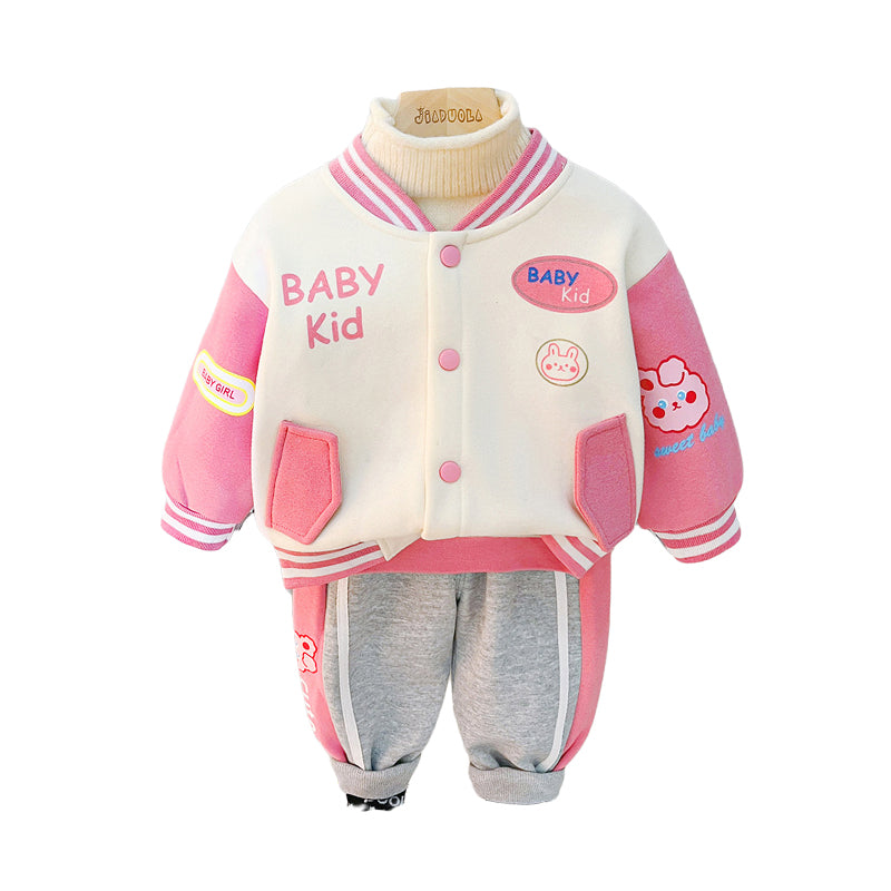 2 Pieces Set Baby Kid Girls Letters Cartoon Print Jackets Outwears And Striped Pants Wholesale 220916534