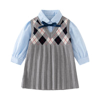 Load image into Gallery viewer, 2 Pieces Set Baby Kid Girls Solid Color Blouses And Checked Dresses Wholesale 220916546
