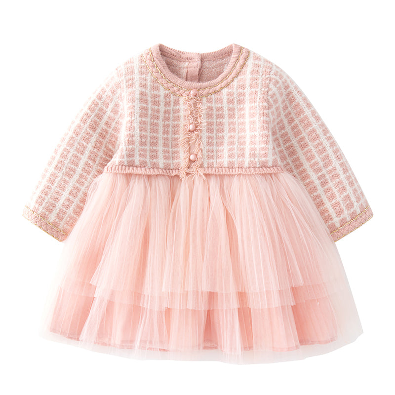 Baby Kid Girls Solid Color Checked Lace Dresses Wholesale 220916560