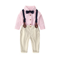 Load image into Gallery viewer, 2 Pieces Set Baby Kid Boys Striped Bow Shirts And Solid Color Jumpsuits Wholesale 220916576
