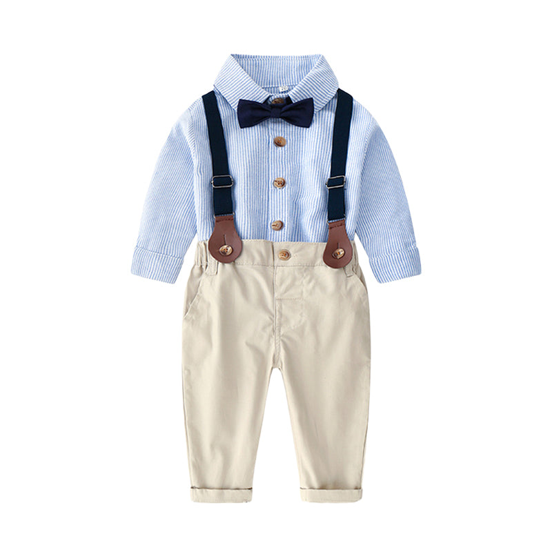 2 Pieces Set Baby Kid Boys Striped Bow Shirts And Solid Color Jumpsuits Wholesale 220916576