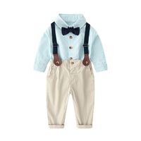 Load image into Gallery viewer, 2 Pieces Set Baby Kid Boys Striped Bow Shirts And Solid Color Jumpsuits Wholesale 220916576
