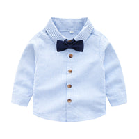 Load image into Gallery viewer, 2 Pieces Set Baby Kid Boys Striped Bow Shirts And Solid Color Jumpsuits Wholesale 220916576
