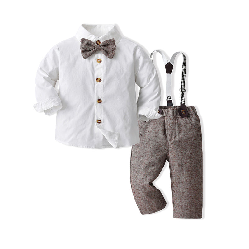 2 Pieces Set Baby Kid Big Kid Boys Dressy Solid Color Bow Shirts And Suits Jumpsuits Wholesale 22091689