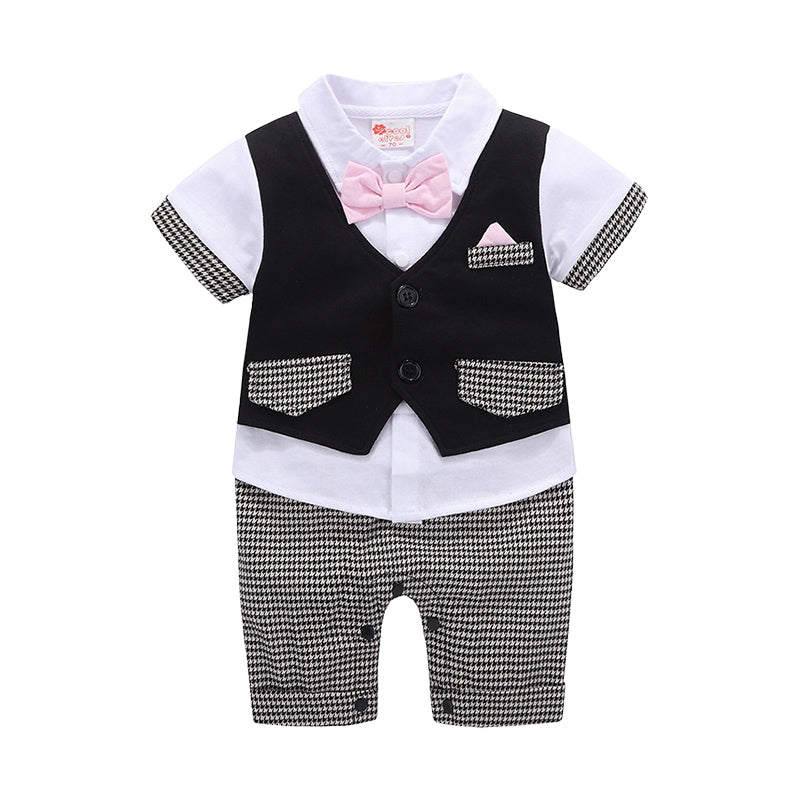 Baby Boys Color-blocking Bow Birthday Jumpsuits Wholesale 22092011