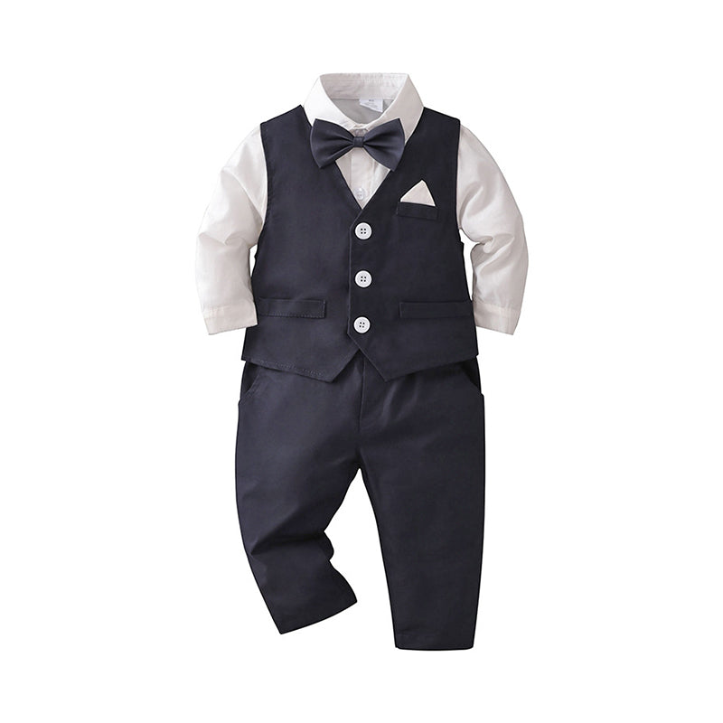 3 Pieces Set Baby Kid Boys Birthday Party Solid Color Bow Shirts Color-blocking Vests Waistcoats And Pants Wholesale 220920128