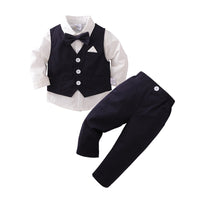 Load image into Gallery viewer, 3 Pieces Set Baby Kid Boys Birthday Party Solid Color Bow Shirts Color-blocking Vests Waistcoats And Pants Wholesale 220920128
