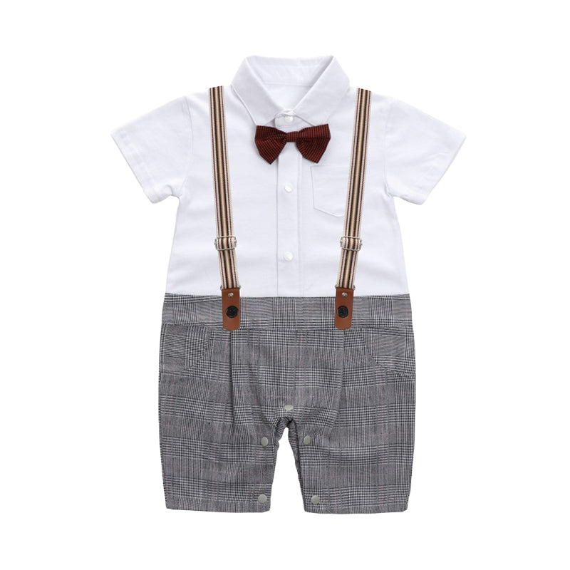 Baby Boys Color-blocking Checked Bow Jumpsuits Wholesale 22092013