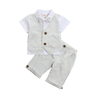 Load image into Gallery viewer, 2 Pieces Set Baby Kid Boys Birthday Striped Color-blocking Bow Tops And Shorts Wholesale 22092014
