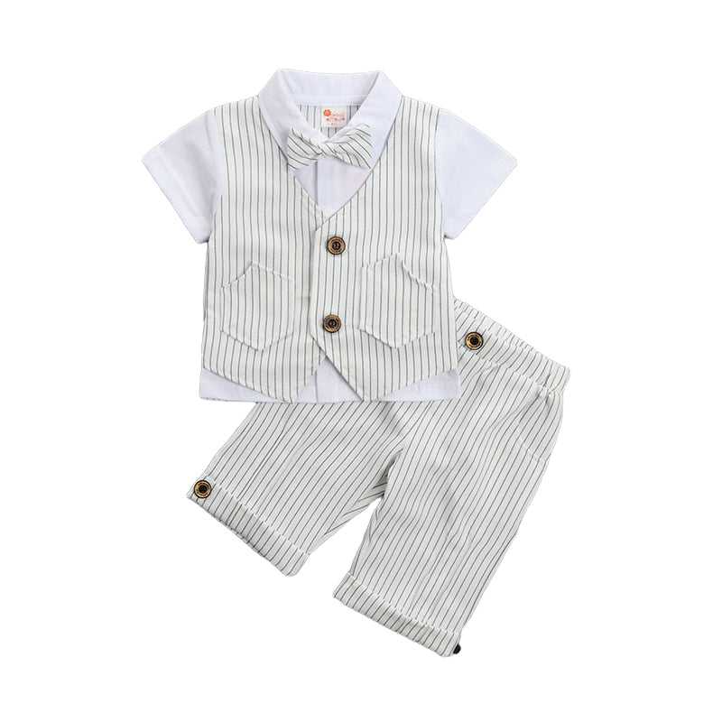 2 Pieces Set Baby Kid Boys Birthday Striped Color-blocking Bow Tops And Shorts Wholesale 22092014