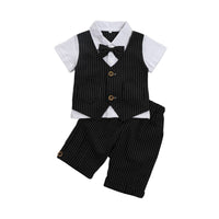 Load image into Gallery viewer, 2 Pieces Set Baby Kid Boys Birthday Striped Color-blocking Bow Tops And Shorts Wholesale 22092014
