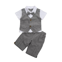 Load image into Gallery viewer, 2 Pieces Set Baby Kid Boys Birthday Striped Color-blocking Bow Tops And Shorts Wholesale 22092014
