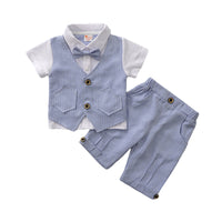 Load image into Gallery viewer, 2 Pieces Set Baby Kid Boys Birthday Striped Color-blocking Bow Tops And Shorts Wholesale 22092014
