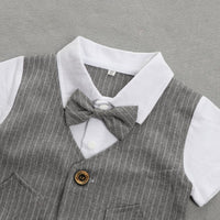 Load image into Gallery viewer, 2 Pieces Set Baby Kid Boys Birthday Striped Color-blocking Bow Tops And Shorts Wholesale 22092014
