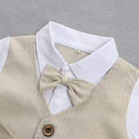 Load image into Gallery viewer, 2 Pieces Set Baby Kid Boys Birthday Striped Color-blocking Bow Tops And Shorts Wholesale 22092014
