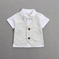 Load image into Gallery viewer, 2 Pieces Set Baby Kid Boys Birthday Striped Color-blocking Bow Tops And Shorts Wholesale 22092014
