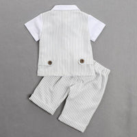 Load image into Gallery viewer, 2 Pieces Set Baby Kid Boys Birthday Striped Color-blocking Bow Tops And Shorts Wholesale 22092014
