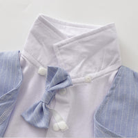 Load image into Gallery viewer, 2 Pieces Set Baby Kid Boys Birthday Striped Color-blocking Bow Tops And Shorts Wholesale 22092014
