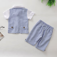 Load image into Gallery viewer, 2 Pieces Set Baby Kid Boys Birthday Striped Color-blocking Bow Tops And Shorts Wholesale 22092014
