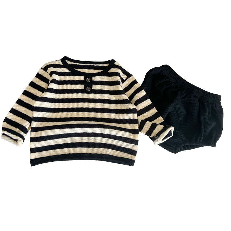 2 Pieces Set Baby Kid Unisex Striped Tops And Solid Color Shorts Wholesale 220920157