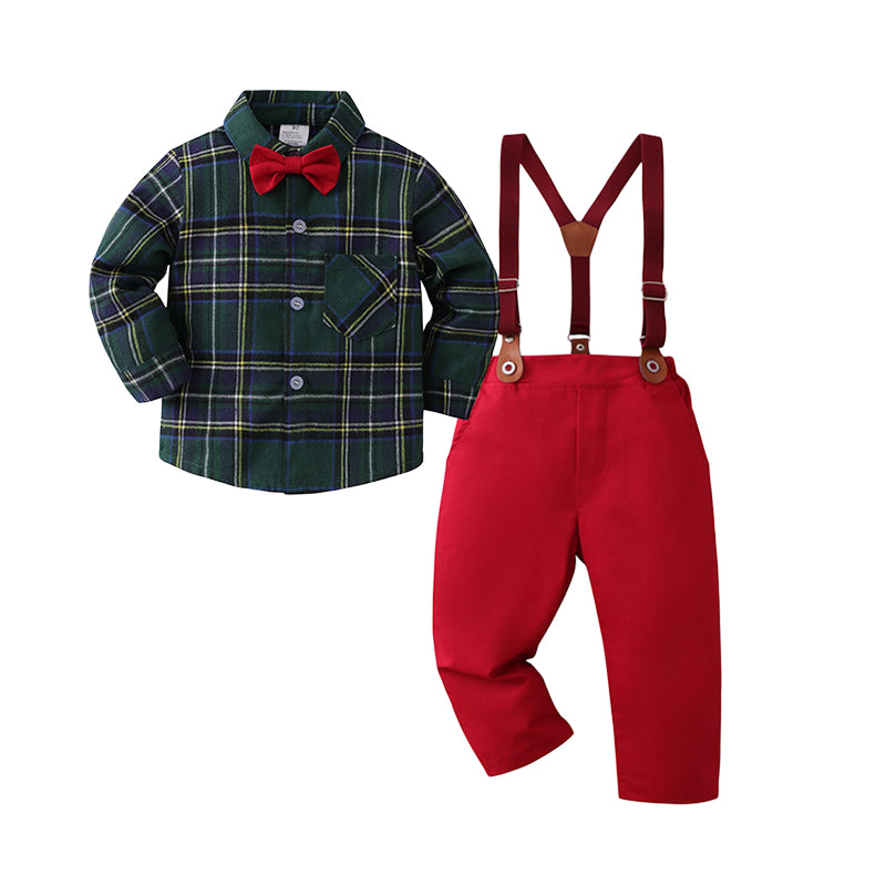 2 Pieces Set Baby Kid Boys Checked Shirts And Solid Color Jumpsuits Wholesale 220920169