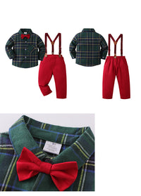 Load image into Gallery viewer, 2 Pieces Set Baby Kid Boys Checked Shirts And Solid Color Jumpsuits Wholesale 220920169
