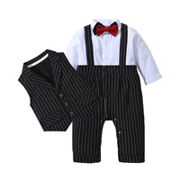Load image into Gallery viewer, 2 Pieces Set Baby Boys Birthday Striped Color-blocking Bow Jumpsuits And Vests Waistcoats Wholesale 22092019
