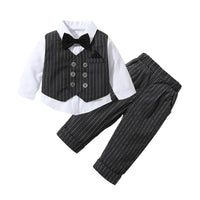 Load image into Gallery viewer, 2 Pieces Set Baby Kid Boys Birthday Striped Color-blocking Houndstooth Bow Tops And Pants Wholesale 22092020
