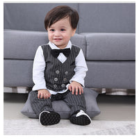 Load image into Gallery viewer, 2 Pieces Set Baby Kid Boys Birthday Striped Color-blocking Houndstooth Bow Tops And Pants Wholesale 22092020

