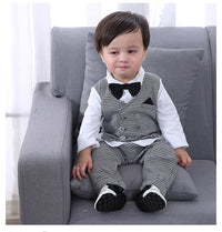 Load image into Gallery viewer, 2 Pieces Set Baby Kid Boys Birthday Striped Color-blocking Houndstooth Bow Tops And Pants Wholesale 22092020
