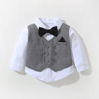 Load image into Gallery viewer, 2 Pieces Set Baby Kid Boys Birthday Striped Color-blocking Houndstooth Bow Tops And Pants Wholesale 22092020
