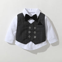 Load image into Gallery viewer, 2 Pieces Set Baby Kid Boys Birthday Striped Color-blocking Houndstooth Bow Tops And Pants Wholesale 22092020
