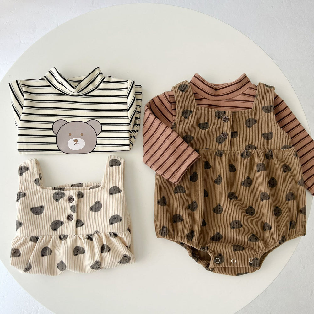 Baby Kid Unisex Striped Animals Muslin&Ribbed Tops Rompers Wholesale 220920281