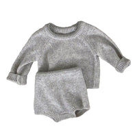 Load image into Gallery viewer, 2 Pieces Set Baby Unisex Solid Color Muslin&amp;Ribbed Sweaters And Shorts Wholesale 220920300
