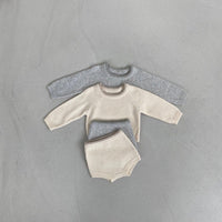 Load image into Gallery viewer, 2 Pieces Set Baby Unisex Solid Color Muslin&amp;Ribbed Sweaters And Shorts Wholesale 220920300
