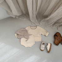 Load image into Gallery viewer, 2 Pieces Set Baby Unisex Solid Color Muslin&amp;Ribbed Sweaters And Shorts Wholesale 220920300
