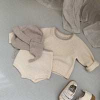 Load image into Gallery viewer, 2 Pieces Set Baby Unisex Solid Color Muslin&amp;Ribbed Sweaters And Shorts Wholesale 220920300
